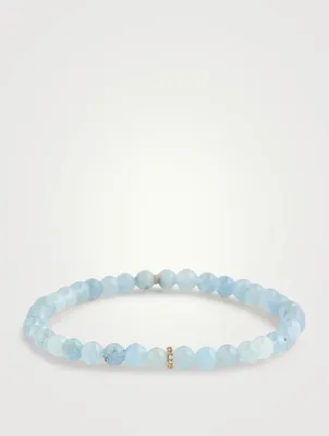 Aquamarine Beaded Bracelet With 14K Gold Diamond Rondelle