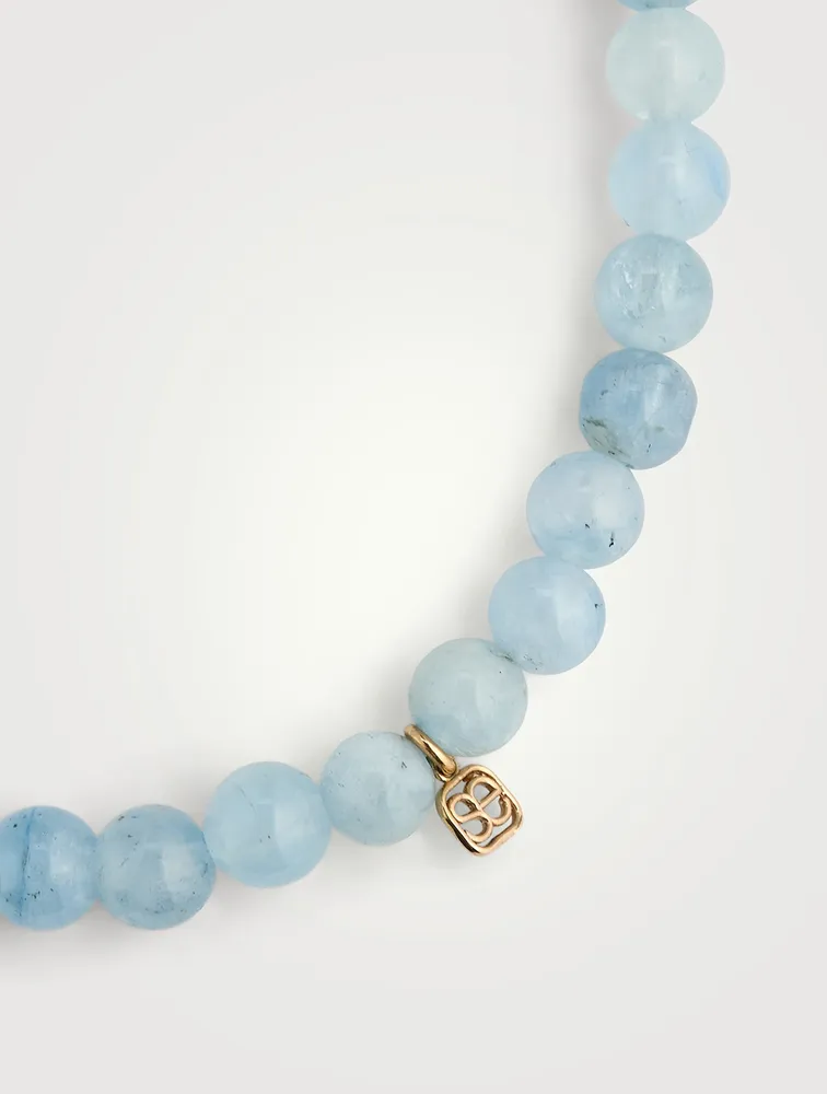 Aquamarine Beaded Bracelet With 14K Gold Diamond Rondelle