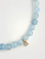 Aquamarine Beaded Bracelet With 14K Gold Diamond Rondelle