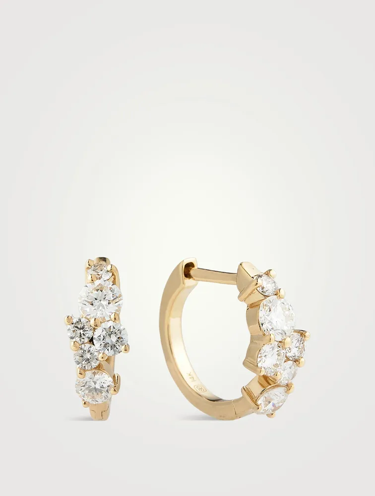 14K Gold Huggie Hoop Earrings With Diamonds