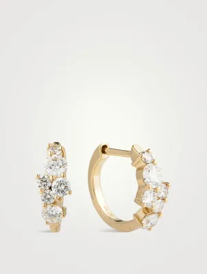 14K Gold Huggie Hoop Earrings With Diamonds