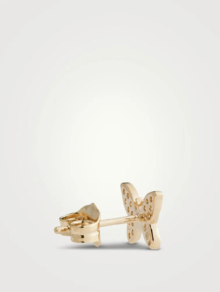 14K Gold Butterfly Earrings With Diamonds