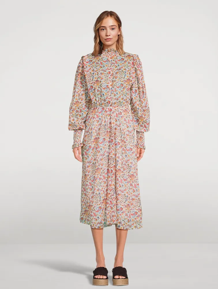 Galoa Cotton Midi Dress Floral Print