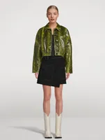 Cropped Faux Leather Jacket Snake Print