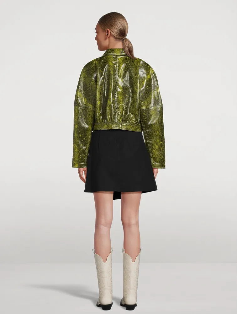 Cropped Faux Leather Jacket Snake Print