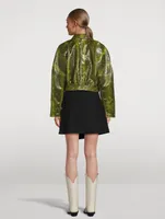 Cropped Faux Leather Jacket Snake Print
