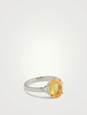 Platinum Yellow Sapphire Ring With Diamonds
