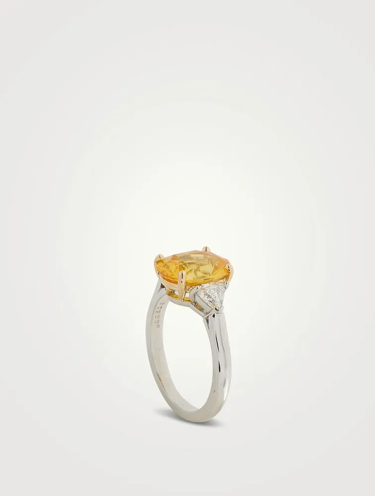 Platinum Yellow Sapphire Ring With Diamonds