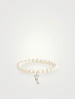 Pearl Bracelet With Mini 14K White Gold Diamond Love Charm