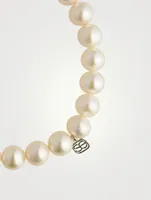 Pearl Bracelet With Mini 14K White Gold Diamond Love Charm