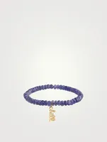 Blue Tanzanite Beaded Bracelet With 14K Gold Pure Chill Script Charm