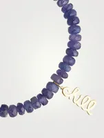 Blue Tanzanite Beaded Bracelet With 14K Gold Pure Chill Script Charm