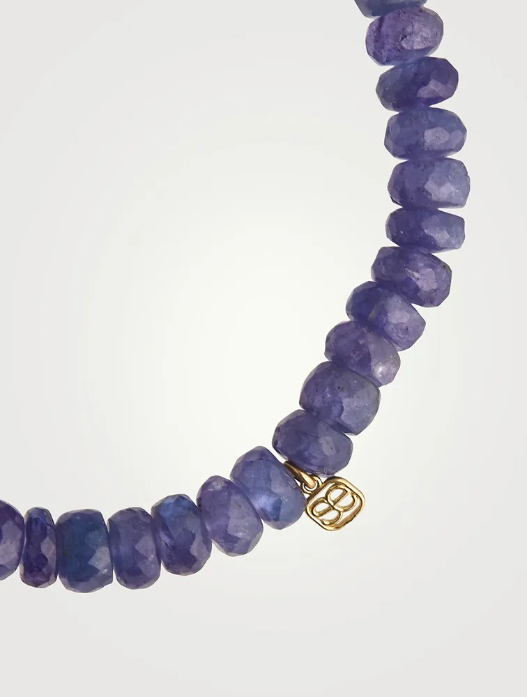 Blue Tanzanite Beaded Bracelet With 14K Gold Pure Chill Script Charm