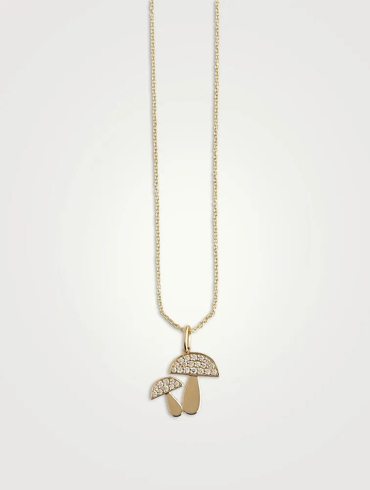 14K Gold Mushroom Pendant Necklace With Diamonds