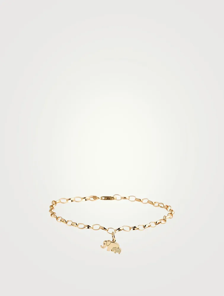 14K Gold Elephant Family Charm Bracelet With Diamond