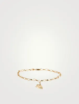 14K Gold Elephant Family Charm Bracelet With Diamond