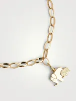 14K Gold Elephant Family Charm Bracelet With Diamond