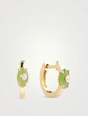 Evil Eye Huggie Hoop Earrings With Nephrite Jade And Diamonds