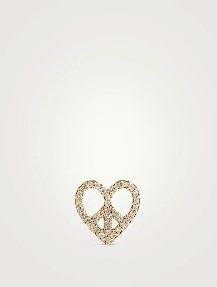 14K Gold Peace Heart Stud Earring With Diamonds