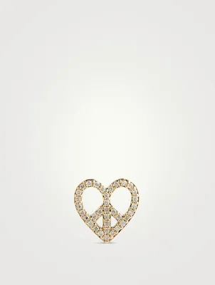 14K Gold Peace Heart Stud Earring With Diamonds