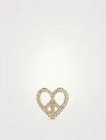 14K Gold Peace Heart Stud Earring With Diamonds