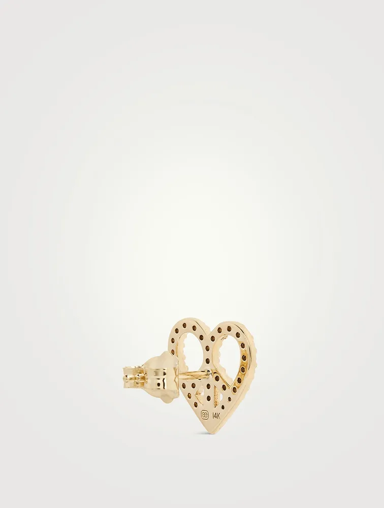 14K Gold Peace Heart Stud Earring With Diamonds