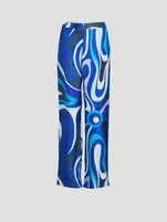 Silk Wide-Leg Pants Marmo Print