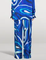 Silk Wide-Leg Pants Marmo Print