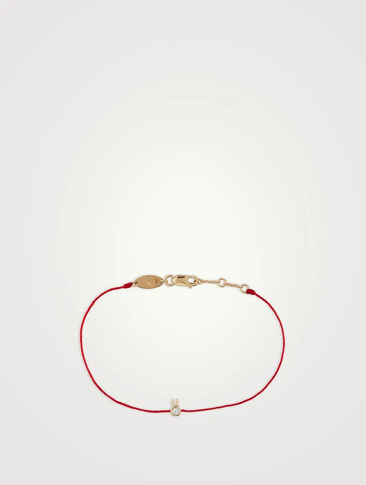 Mini 18K Gold Rabbit String Bracelet With Diamond