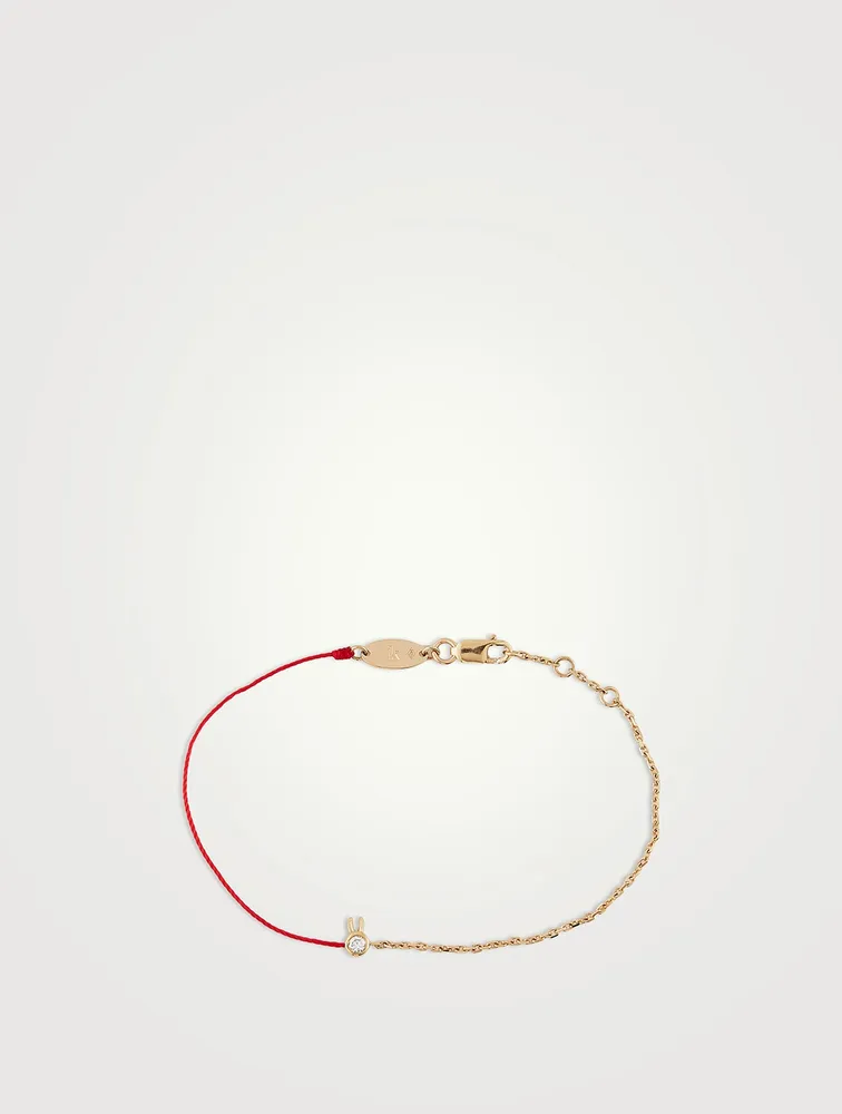 Mini 18K Gold Rabbit String And Chain Bracelet With Diamond