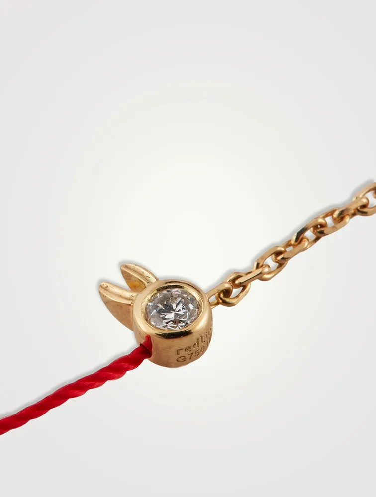 Mini 18K Gold Rabbit String And Chain Bracelet With Diamond