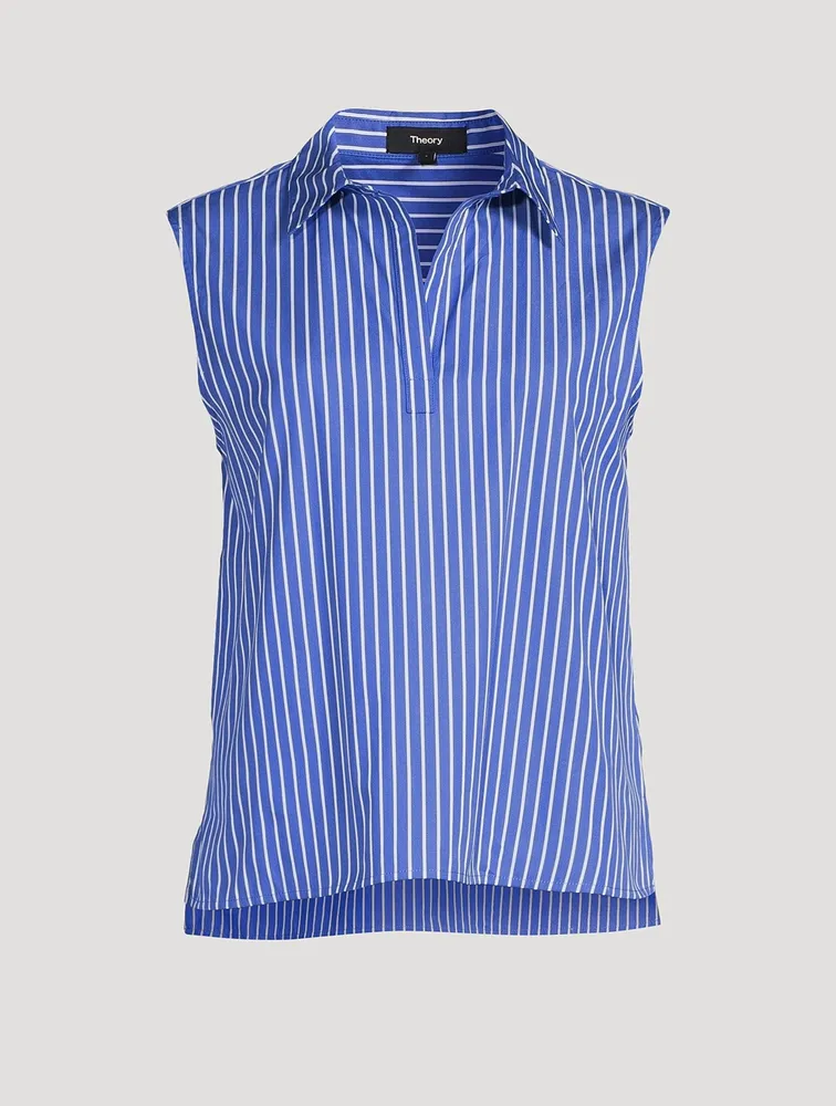 THEORY Sleeveless Striped Polo Top