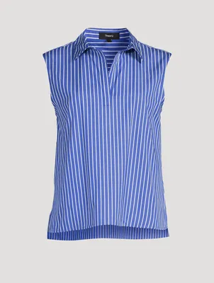 Sleeveless Striped Polo Top