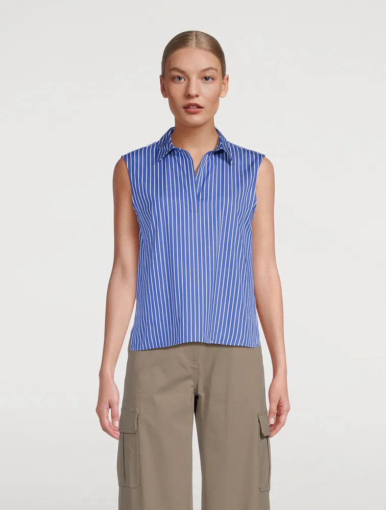 Sleeveless Striped Polo Top