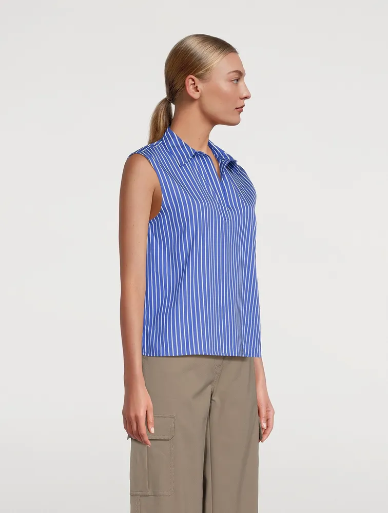 Sleeveless Striped Polo Top