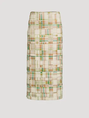 Woven Maxi Skirt Plaid Print