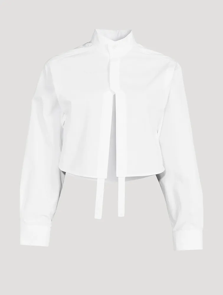 Cut-Out Cropped Poplin Shirt