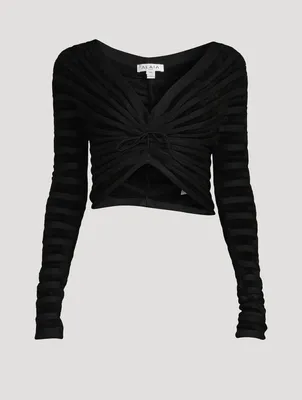 Ruched Velvet And Mesh Top
