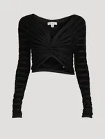 Ruched Velvet And Mesh Top