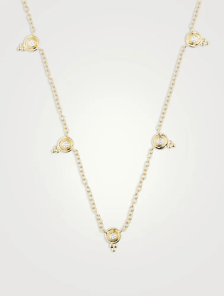 18K Gold Five Diamond Temple Necklace