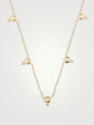 18K Gold Five Diamond Temple Necklace