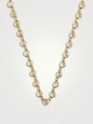 18K Gold Blue Moonstone Link Necklace