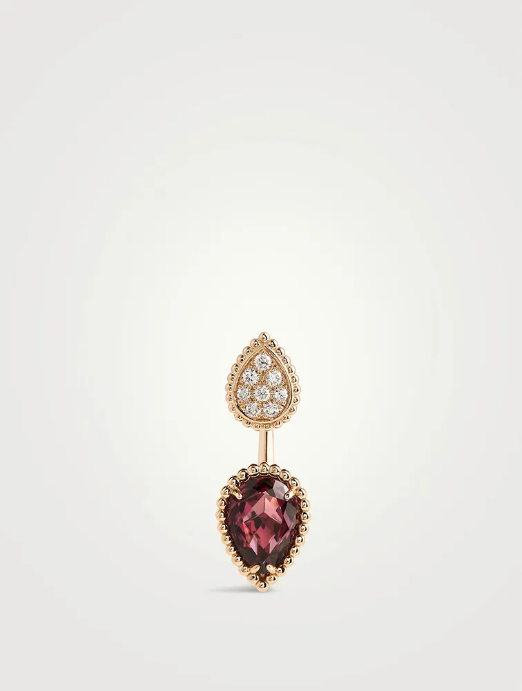 S And XS Motif Serpent Bohème Stud Earring With Garnet And Diamonds