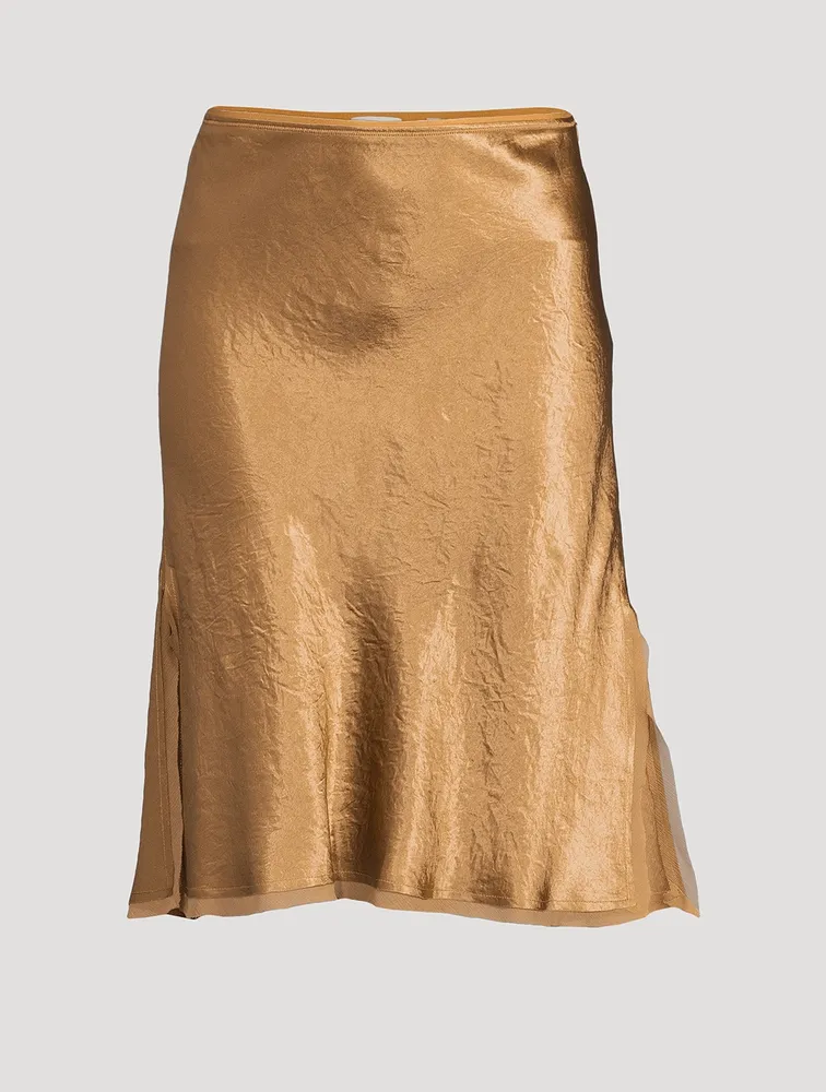 Chiffon-Trimmed Satin Slip Skirt