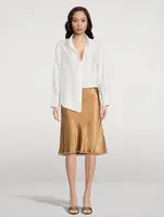 Chiffon-Trimmed Satin Slip Skirt