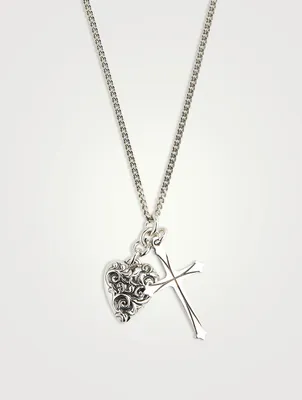 Silver Heart And Cross Pendant Necklace