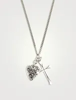 Silver Heart And Cross Pendant Necklace