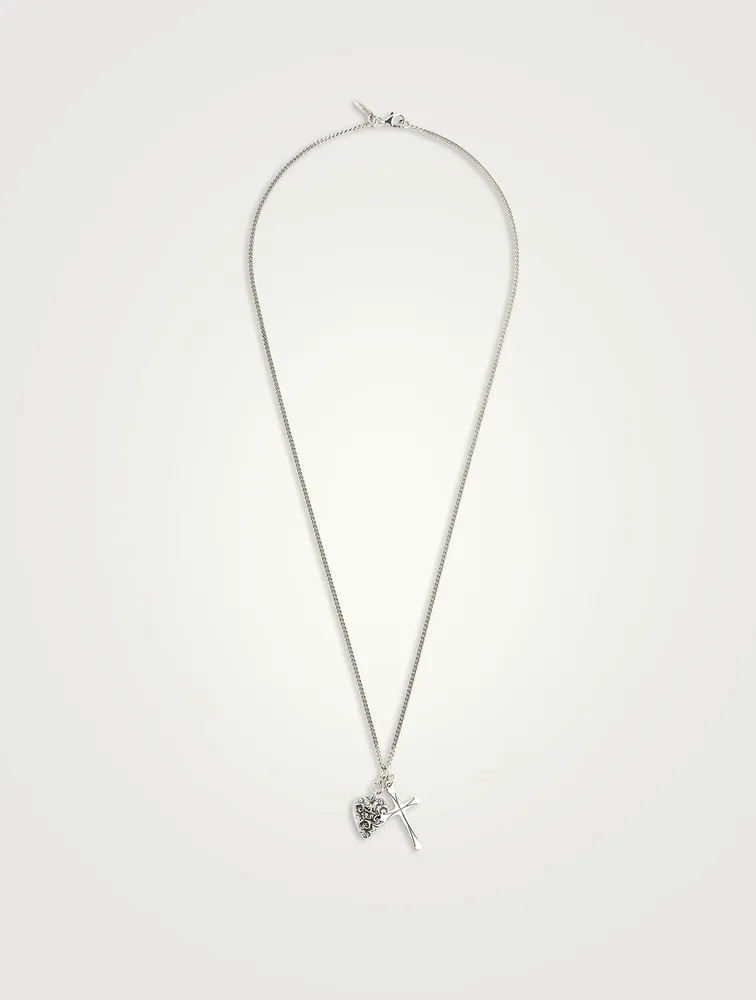 Silver Heart And Cross Pendant Necklace