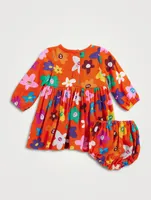 Dress and Bloomers Set Smiling Flower Print