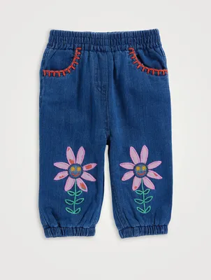 Smiling Flower Embroidery Jeans